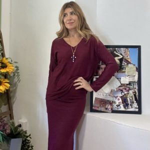 Conjunto dos piezas punto color burdeos