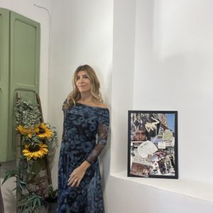 Vestido tul azul flores