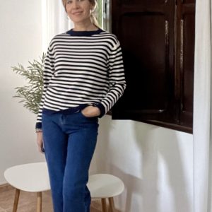 Jersey rayas marino con tostado claro cuello caja