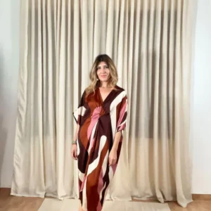 Vestido Midi Túnez Estampado "Nudo Frontal" – Elegancia y Fluidez