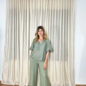 Conjunto de Lino Corrugado "Sage Garden" – Natural y RelajadConjunto de Lino Corrugado "Sage Garden" – Natural y Relajado