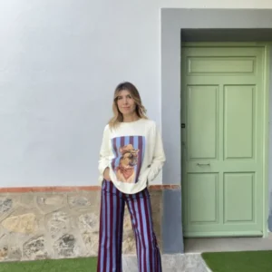 Pantalón rayas vino y azul